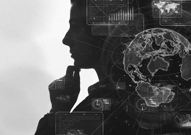 Thinking Tech black & white collage image